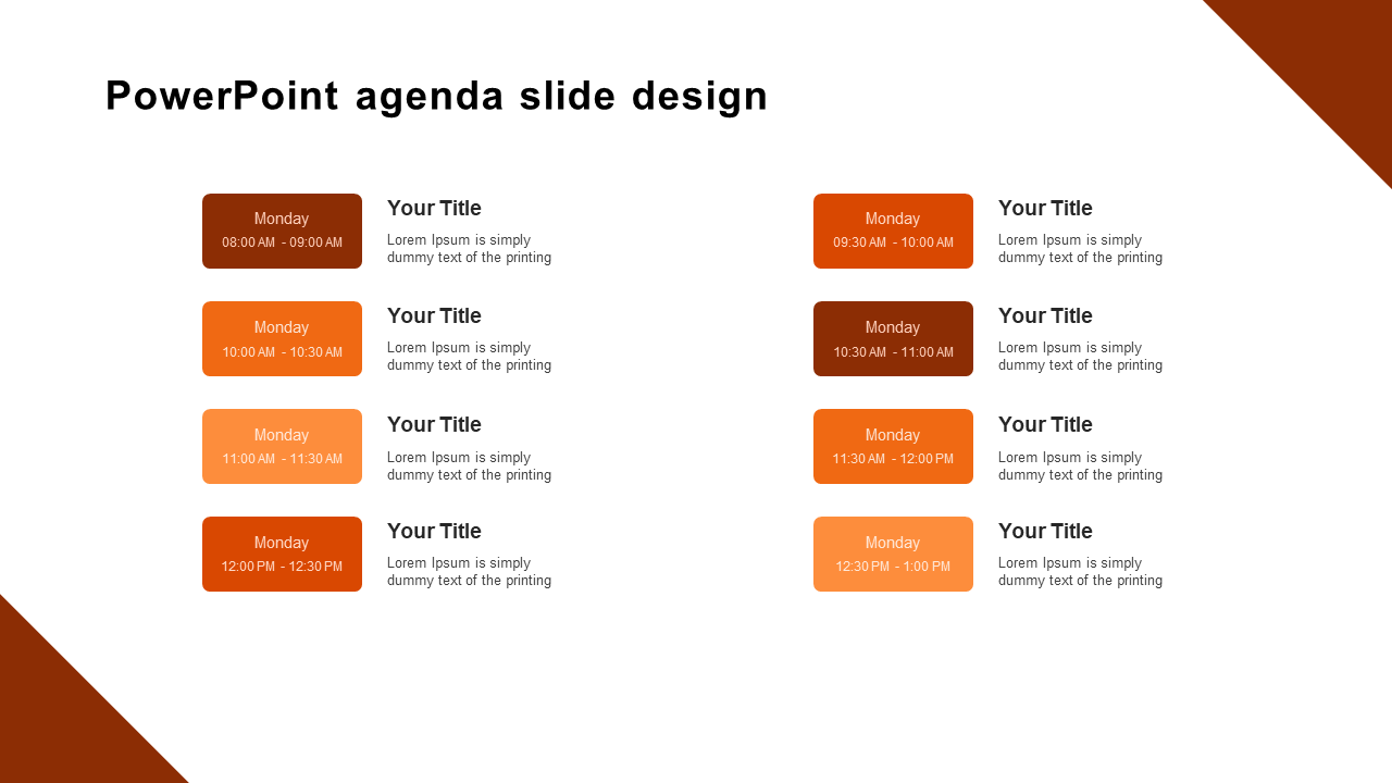 powerpoint agenda slide design-orange
